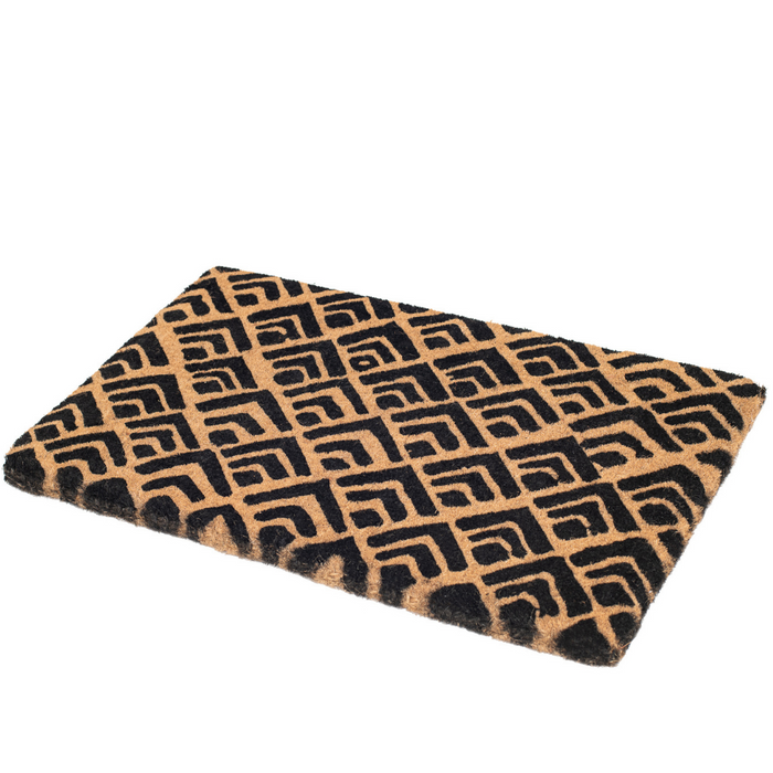 45x75 cm Block Print Natural and Black Geometrical Coir Doormat - Fab Habitat , Doormats,