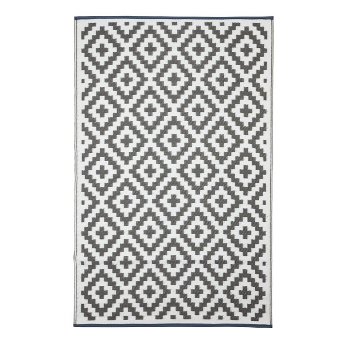 Aztec Grey And White Reversible Recycled Plastic Outdoor Rug - Fab Habitat , Recycled Plastic Rugs & Mats,
