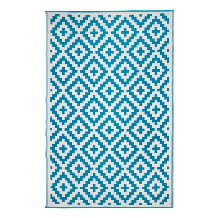 Aztec Teal and White Outdoor Rug - Fab Habitat , Recycled Plastic Rugs & Mats,
