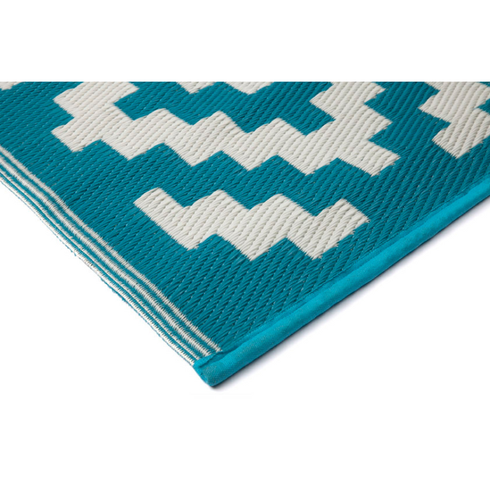 Aztec Teal and White Outdoor Rug - Fab Habitat , Recycled Plastic Rugs & Mats,