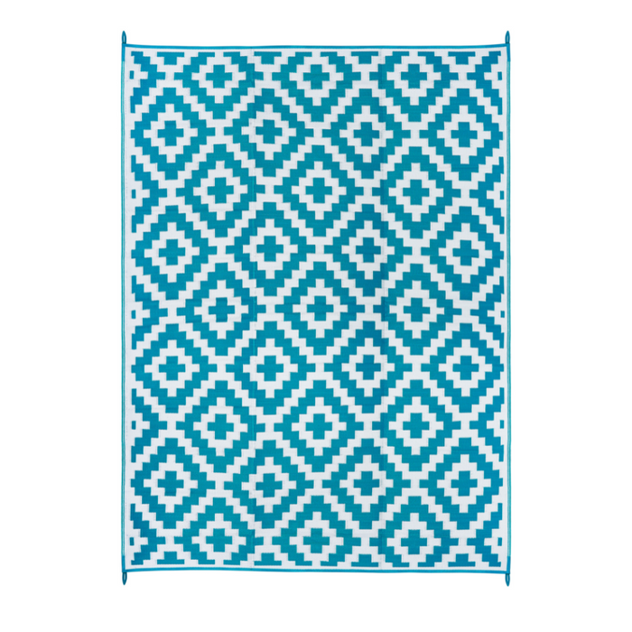 Aztec Teal and White Outdoor Rug - Fab Habitat , Recycled Plastic Rugs & Mats,