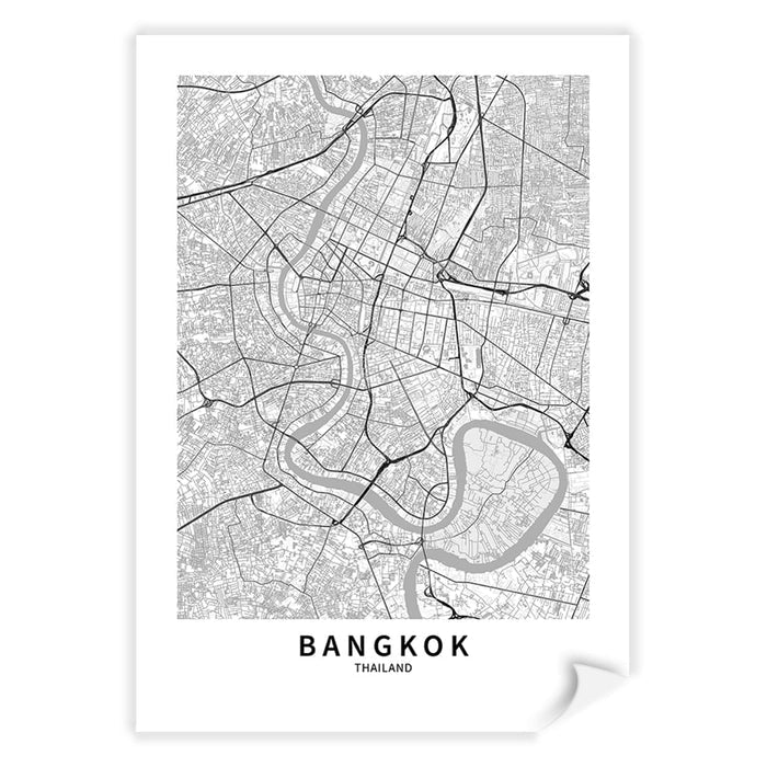 Bangkok City Map Wall Art Print A4 (21 x 29.7cm) / Print Only / White Border from our Australian Made Framed Wall Art, Prints & Posters collection by Profile Australia