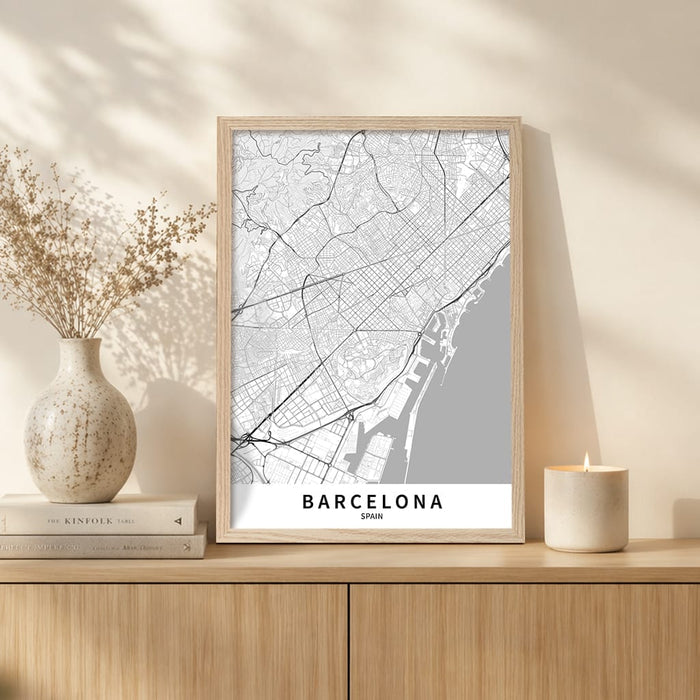 Barcelona City Map Print - Barcelona Map Wall Art from our Australian Made Framed Wall Art, Prints & Posters collection by Profile Australia