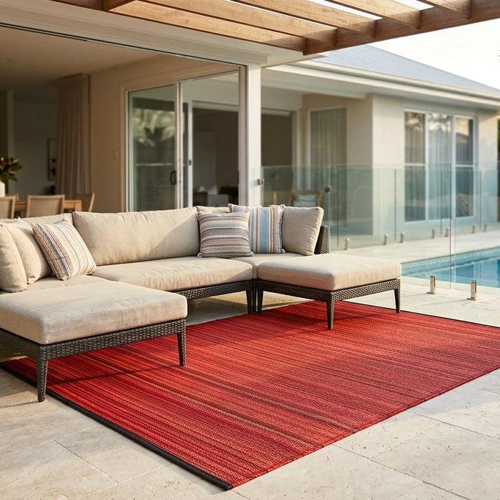 Cancun Sunset Bright Red Toned Melange Recycled Plastic Outdoor Rug