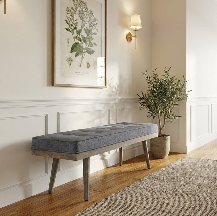 Capella Grey 2 Seater Upholstered Entryway Seating Cushioned Bench - 120 Cm