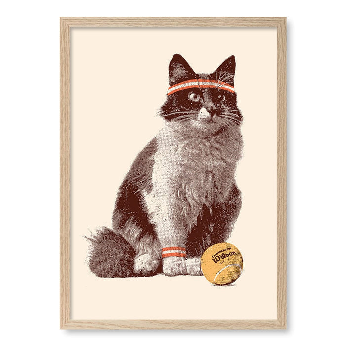 Chat Tennis Retro Wall Art Print A4 (21 x 29.7cm) / Natural Oak Frame / No Border from our Australian Made Framed Wall Art, Prints & Posters collection by Profile Australia