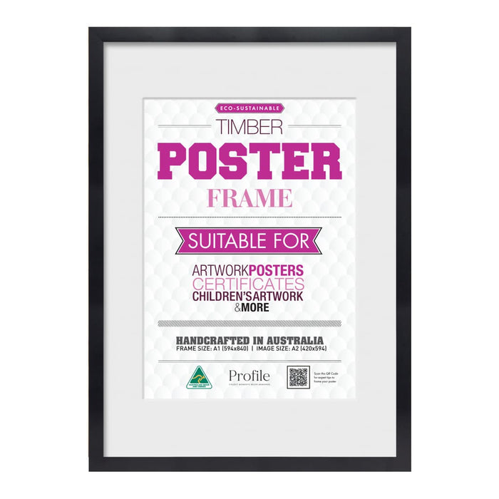 Classic Black Poster Picture Frame A1 (59x84cm) to suit A2 (42x59cm) image from our Australian Made Picture Frames collection by Profile Australia
