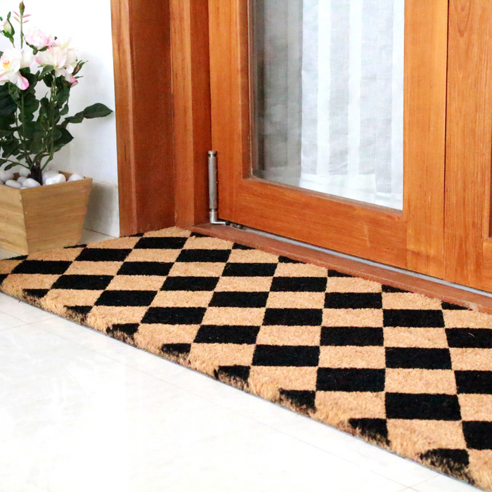 Diamond Pattern Black & Natural PVC Backed Long Doormat - Fab Habitat , Doormats,