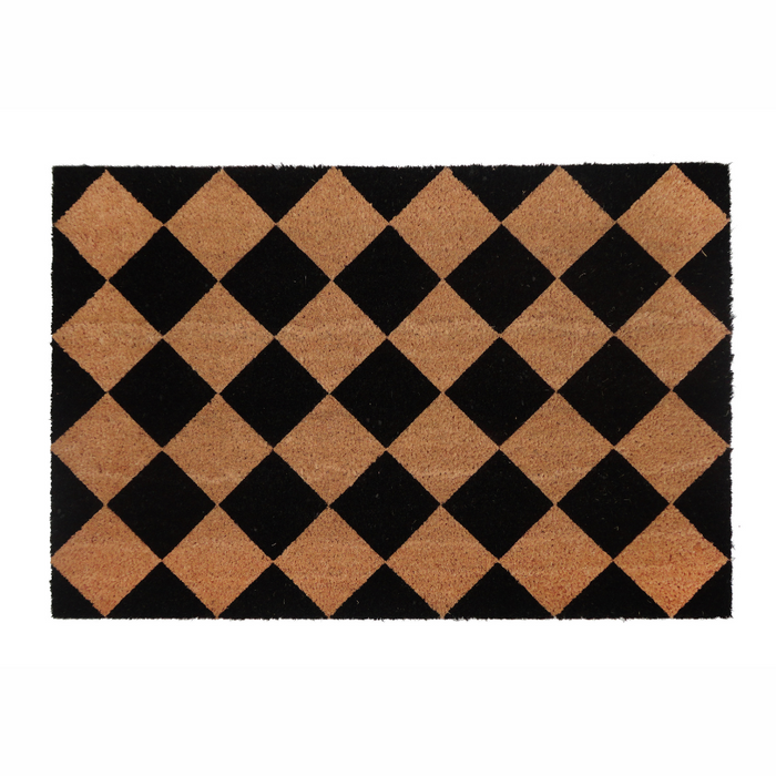 Diamond Pattern Black and Natural PVC Backed Doormat - Fab Habitat , Doormats,