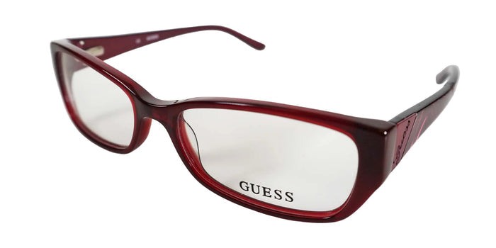 Red Guess eyeglasses on a white background