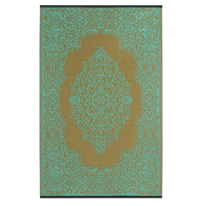 Istanbul Bronze and Aqua Traditional Recycled Plastic Outdoor Rug - Fab Habitat , Recycled Plastic Rugs & Mats,