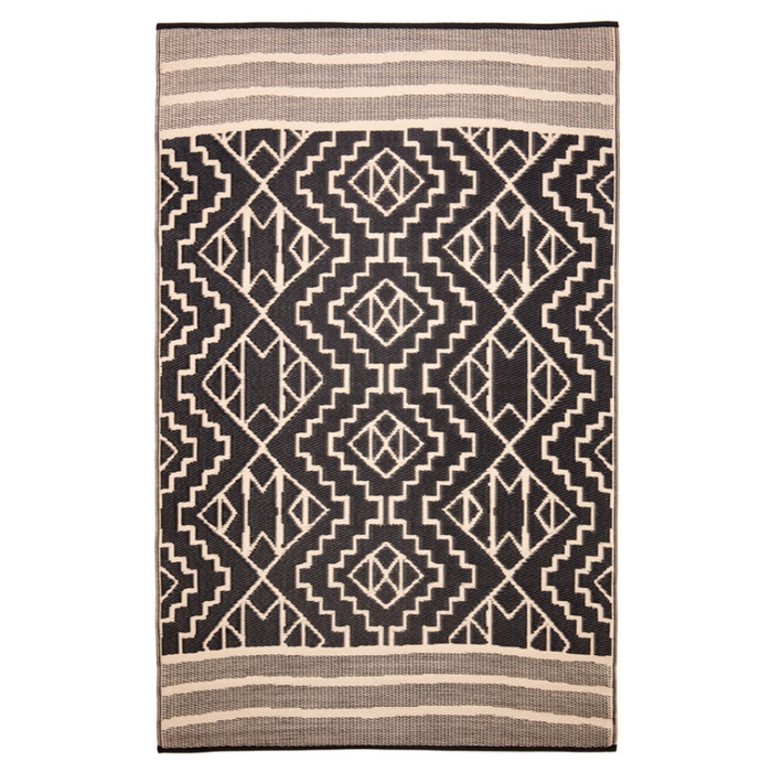 Kilimanjaro Beige and Black Tribal African Recycled Plastic Outdoor Rug - Recycled Plastic Rugs & Mats Fab Habitat