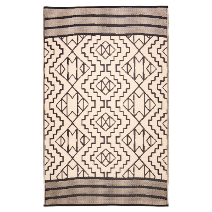 Kilimanjaro Beige and Black Tribal African Recycled Plastic Outdoor Rug - Recycled Plastic Rugs & Mats Fab Habitat