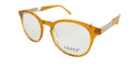 Yellow eyeglasses with 'LEATA' branding on a white background