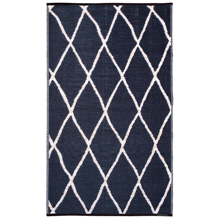 Nairobi Black and Natural Diamond Recycled Plastic Outdoor Rug - Fab Habitat , Recycled Plastic Rugs & Mats,