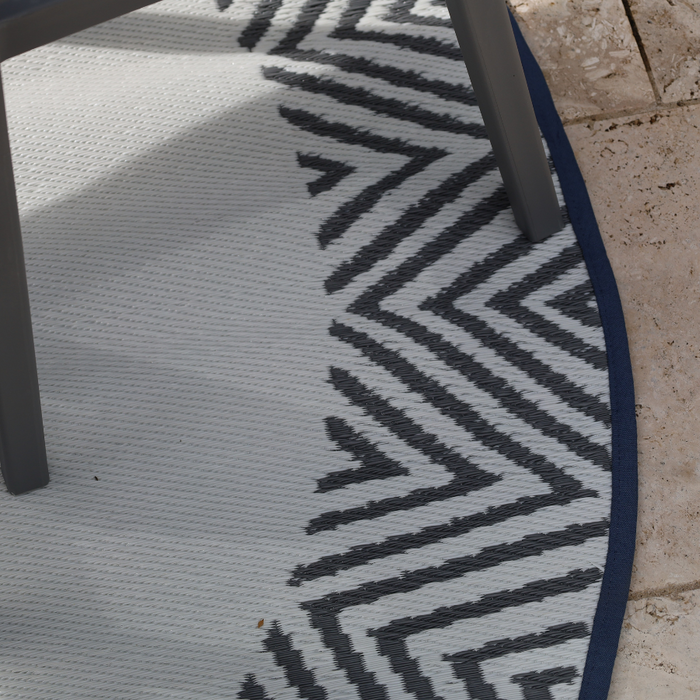 Olympia Grey and White Round Recycled Plastic Reversible Outdoor Rug - Fab Habitat , Recycled Plastic Rugs & Mats,