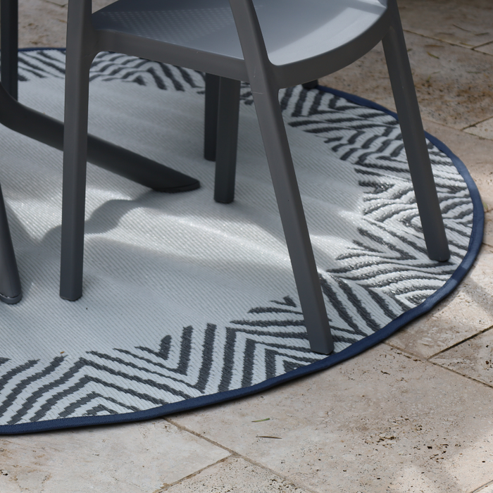 Olympia Grey and White Round Recycled Plastic Reversible Outdoor Rug - Fab Habitat , Recycled Plastic Rugs & Mats,