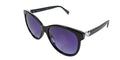Black cat-eye sunglasses with purple lenses on a white background