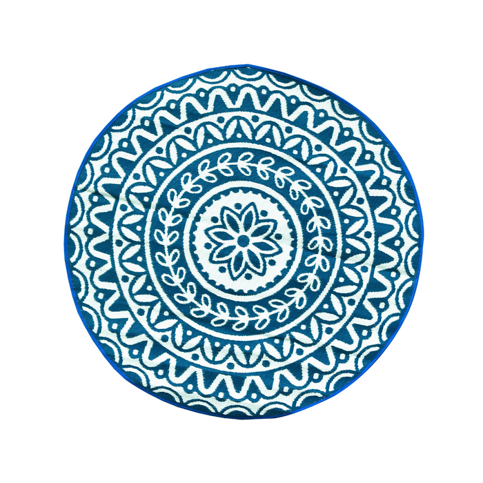 Pushpa Blue and White Floral Recycled Plastic Reversible Outdoor Rug - Fab Habitat , Recycled Plastic Rugs & Mats,