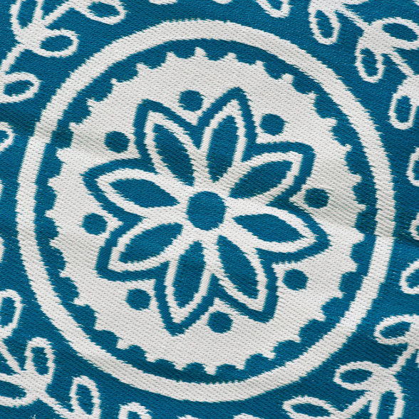 Pushpa Blue and White Floral Recycled Plastic Reversible Outdoor Rug - Fab Habitat , Recycled Plastic Rugs & Mats,