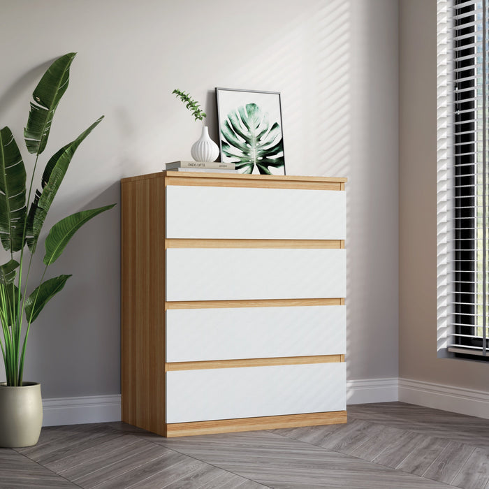 Raka White and Natural 4 Drawers Chest Tallboy - Chest Of Drawers Fab Habitat