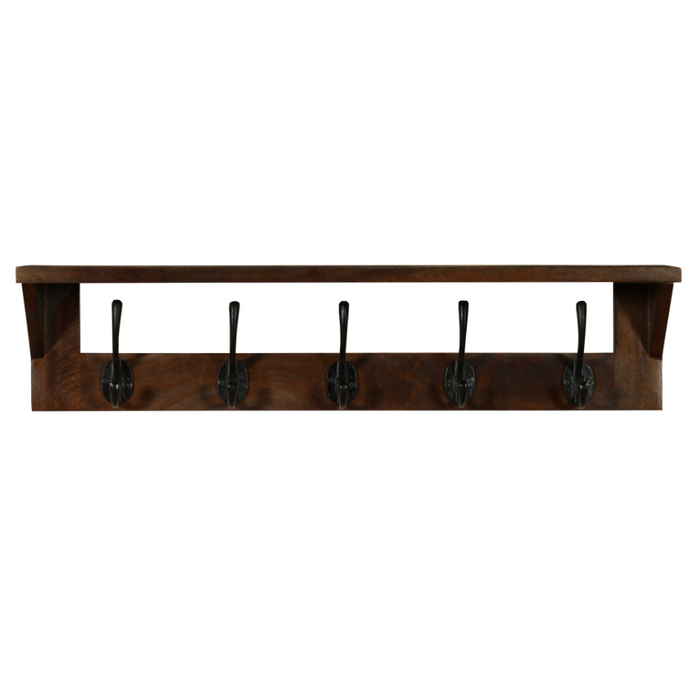 Reva Walnut Finish 65cm Wood and Metal Wall Hook - Fab Habitat , Wall Hooks,