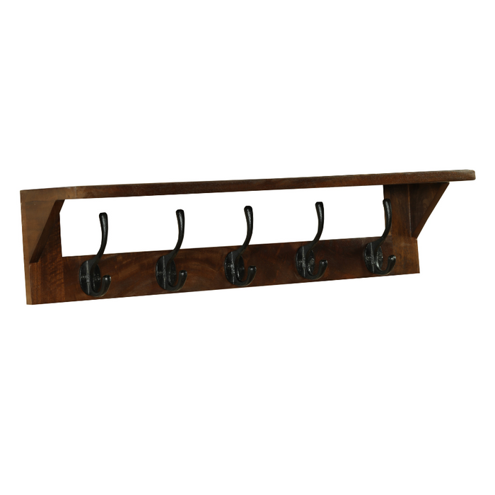 Reva Walnut Finish 65cm Wood and Metal Wall Hook - Fab Habitat , Wall Hooks,
