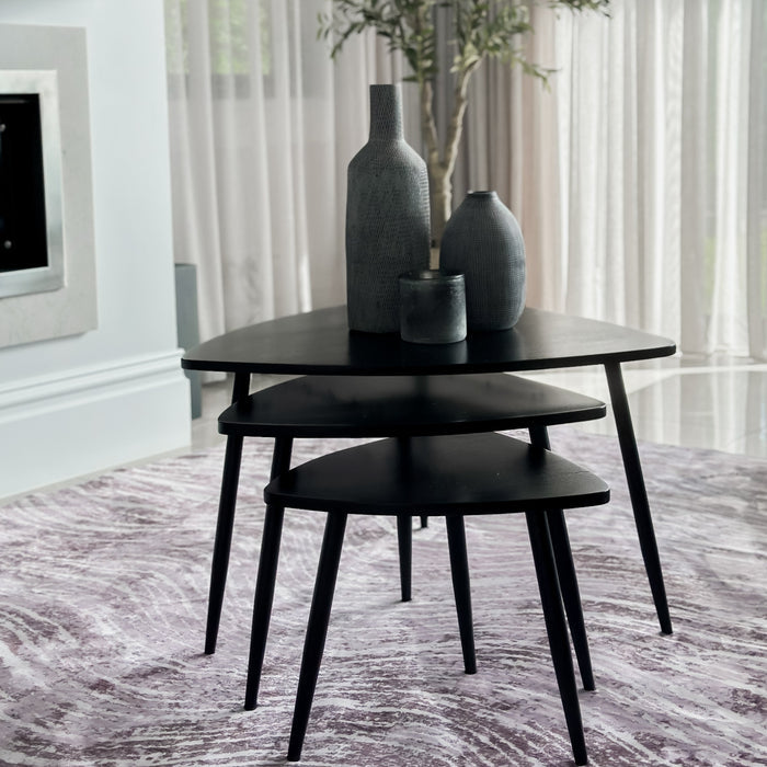 Set Of 3 Paulo Black Solid Wood Nested Coffee Table - Fab Habitat , Coffee Tables,