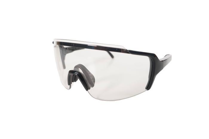 Black safety glasses on a white background