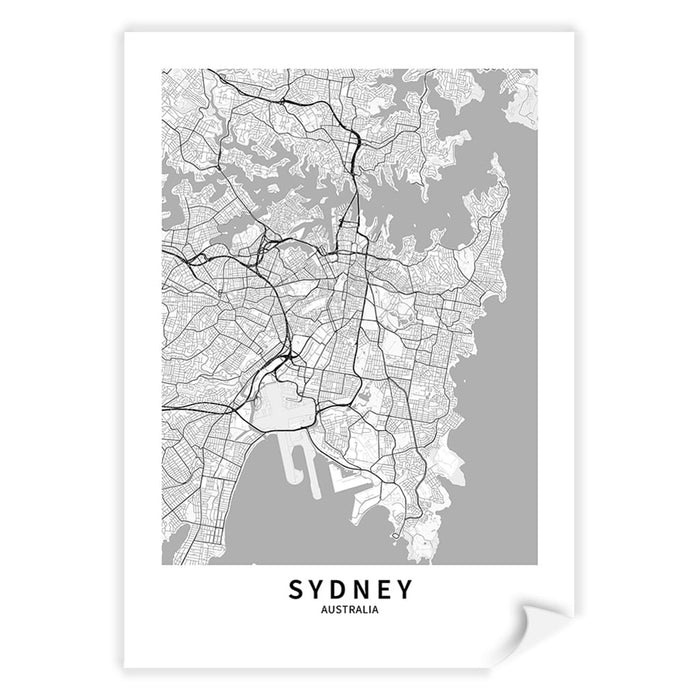 Sydney City Map Print - Sydney Map Wall Art A4 (21 x 29.7cm) / Print Only / White Border from our Australian Made Framed Wall Art, Prints & Posters collection by Profile Australia