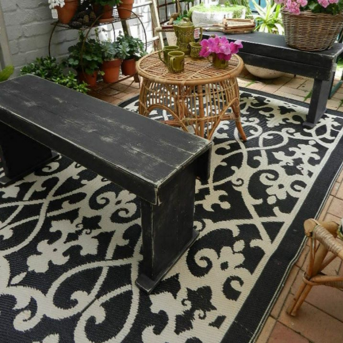Venice Black and Cream Traditional Recycled Plastic Large Rug - Fab Habitat , Recycled Plastic Rugs & Mats,