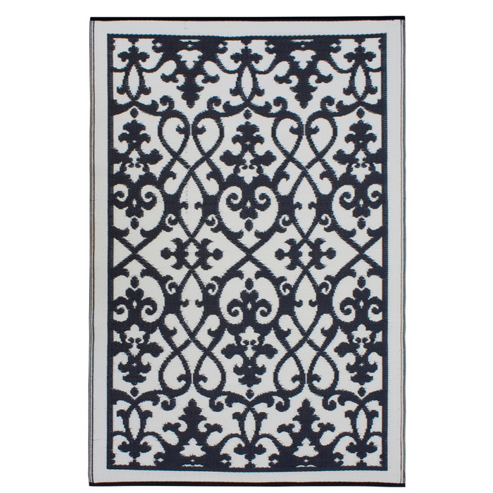 Venice Black and Cream Traditional Recycled Plastic Large Rug - Fab Habitat , Recycled Plastic Rugs & Mats,