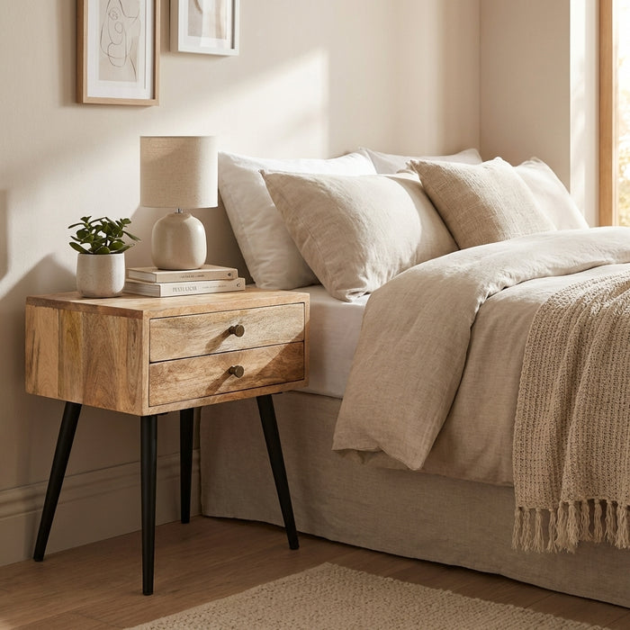 Zen Mango Wood Modern Rectangle Storage Side Table
